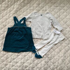 Carter’s Teal Corduroy Dress with Gray Top and White Tights Set, size 6mo, NWT
